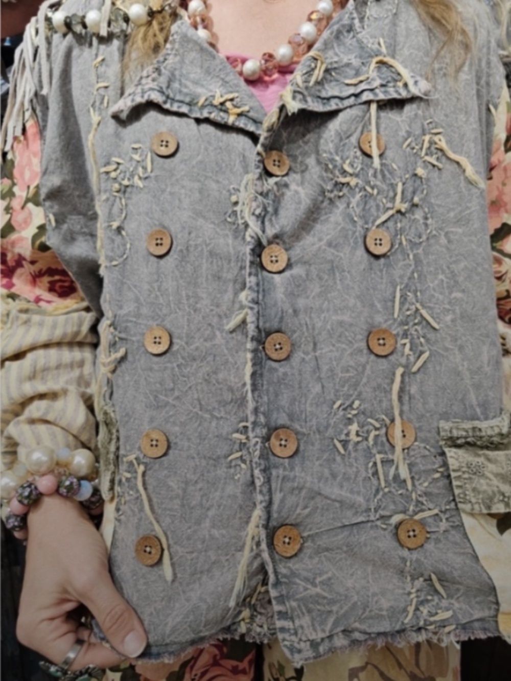 🎉 A RARE BIRD “ CHAMBRAY 2  “ A RARE BIRD HAND MADE CHAMBRAY KNOTTED JACKET 49 - Picture 11 of 12